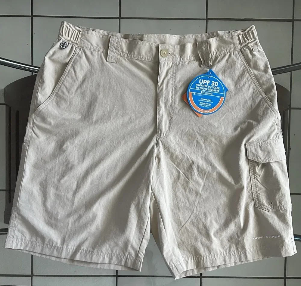 NWT Columbia PFG Blood & Guts III Shorts Omni-Shade UPF 30 Mens Khaki 36W 10L
